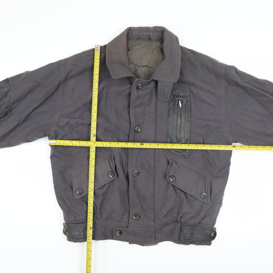 JS Styled in Italy Men's Grey Wool Bomber Jacket Size 46 with Leather Trim