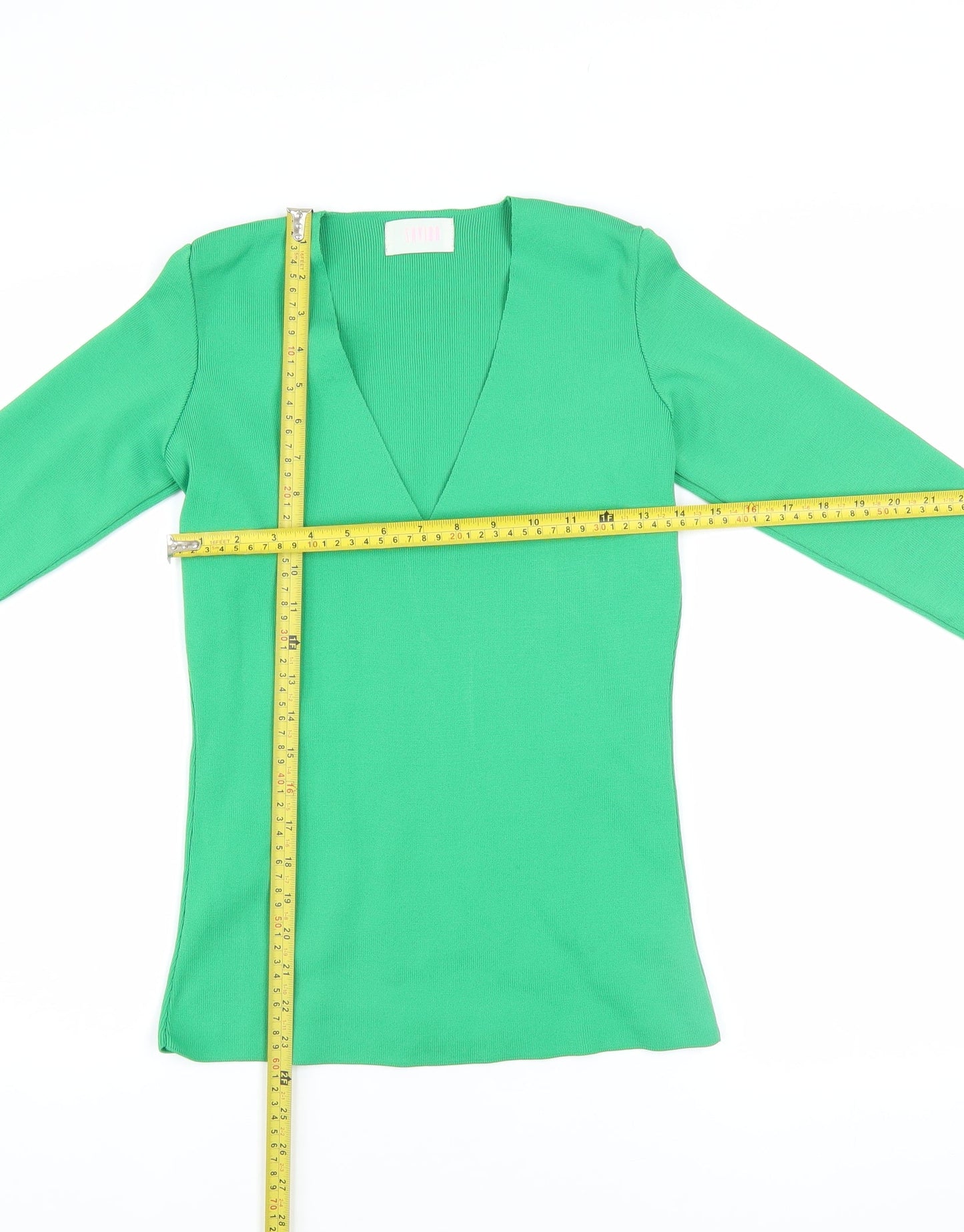Savida Women’s Green V-Neck Long Sleeve Slim Fit Top Size 10