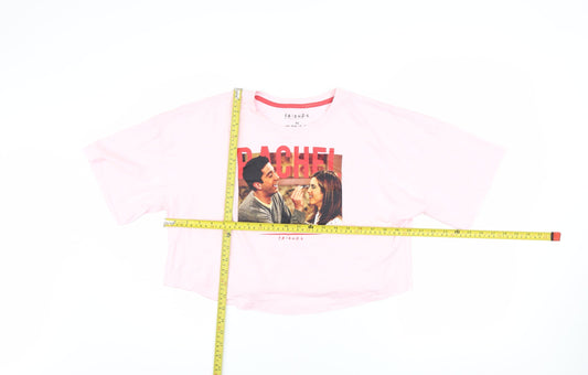 Friends Women's Pink Cropped T-Shirt XS Relaxed Fit Crew Neck