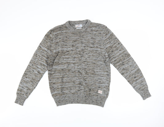 Jack & Jones Men's Grey Cotton Blend Crew Neck Pullover Jumper M