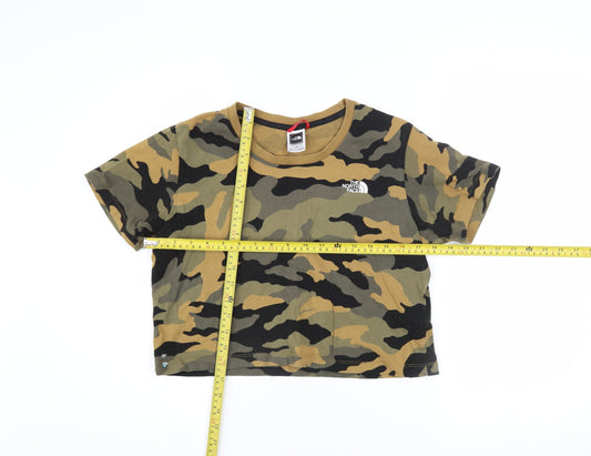 The North Face Womens Green Camouflage Cropped T-Shirt Size S
