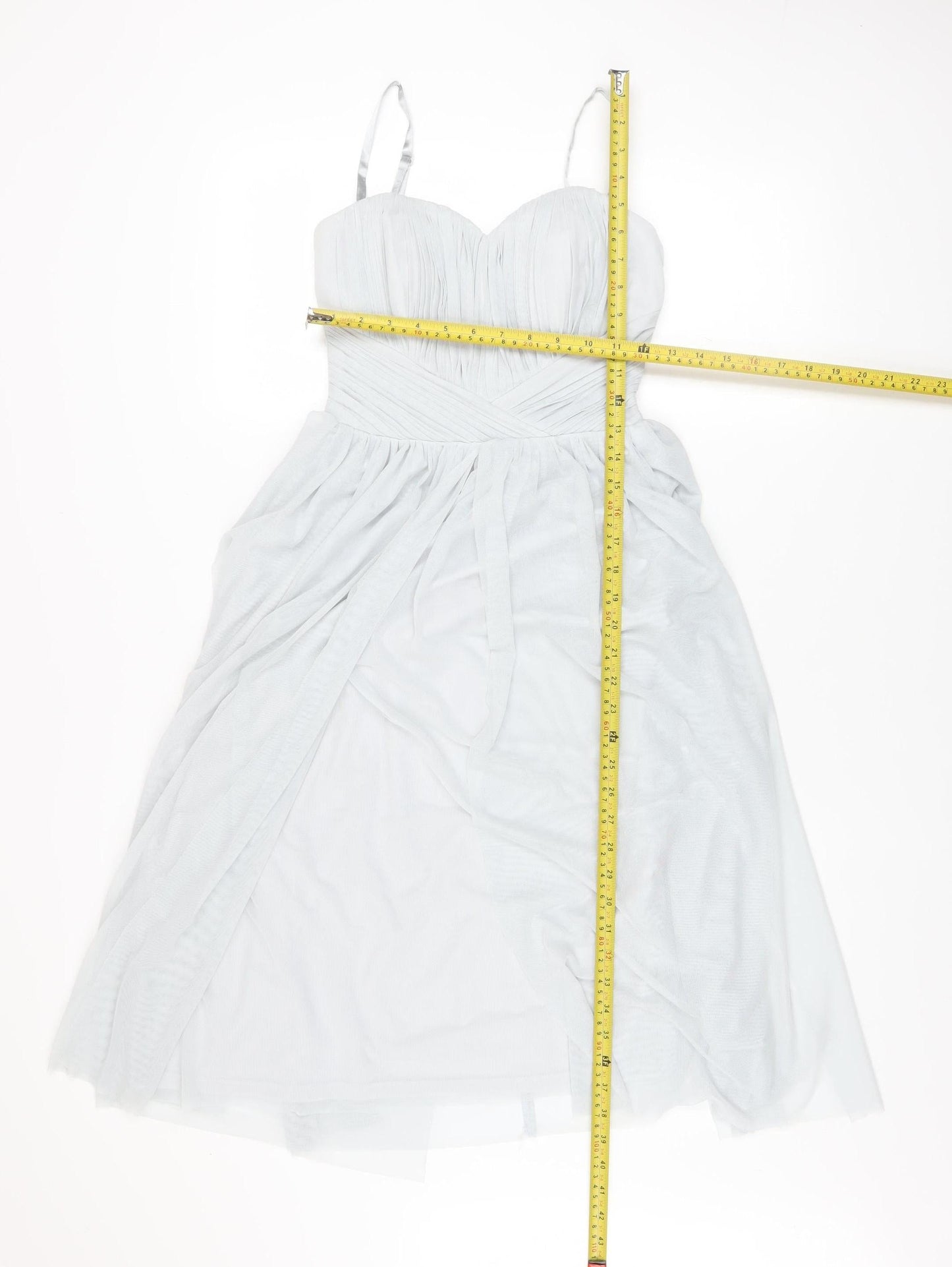 Lipsy Women White Ruched Mesh Fit & Flare Dress Size 6