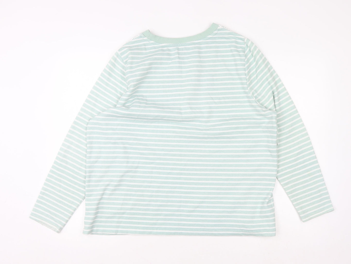 Bonmarché Women's Green Striped Lace Crew Neck Jumper Size 18