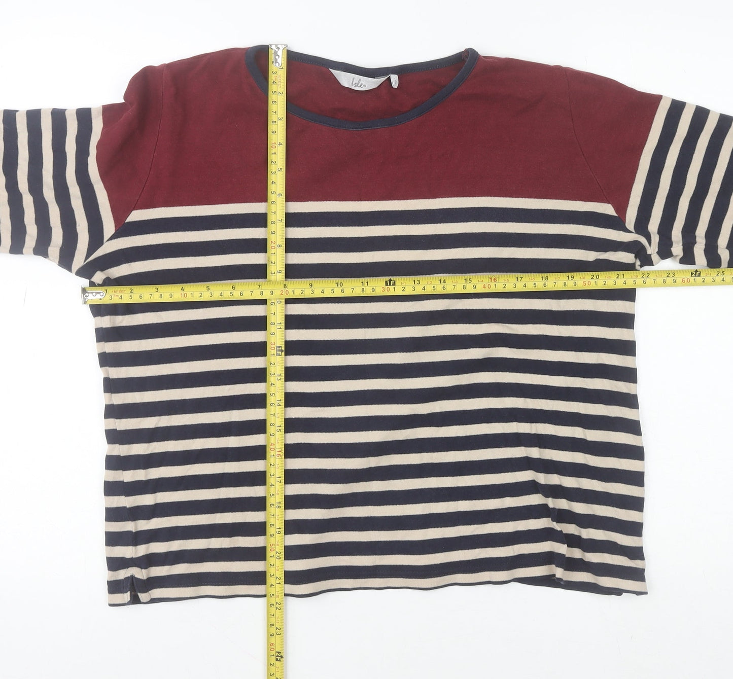 Isle Womens Multicoloured Striped Cotton 3/4 Sleeve T-Shirt L