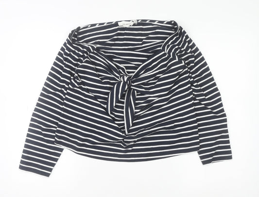 Isa Arfen Women's Blue Striped Off Shoulder Cotton Blouse Size 14