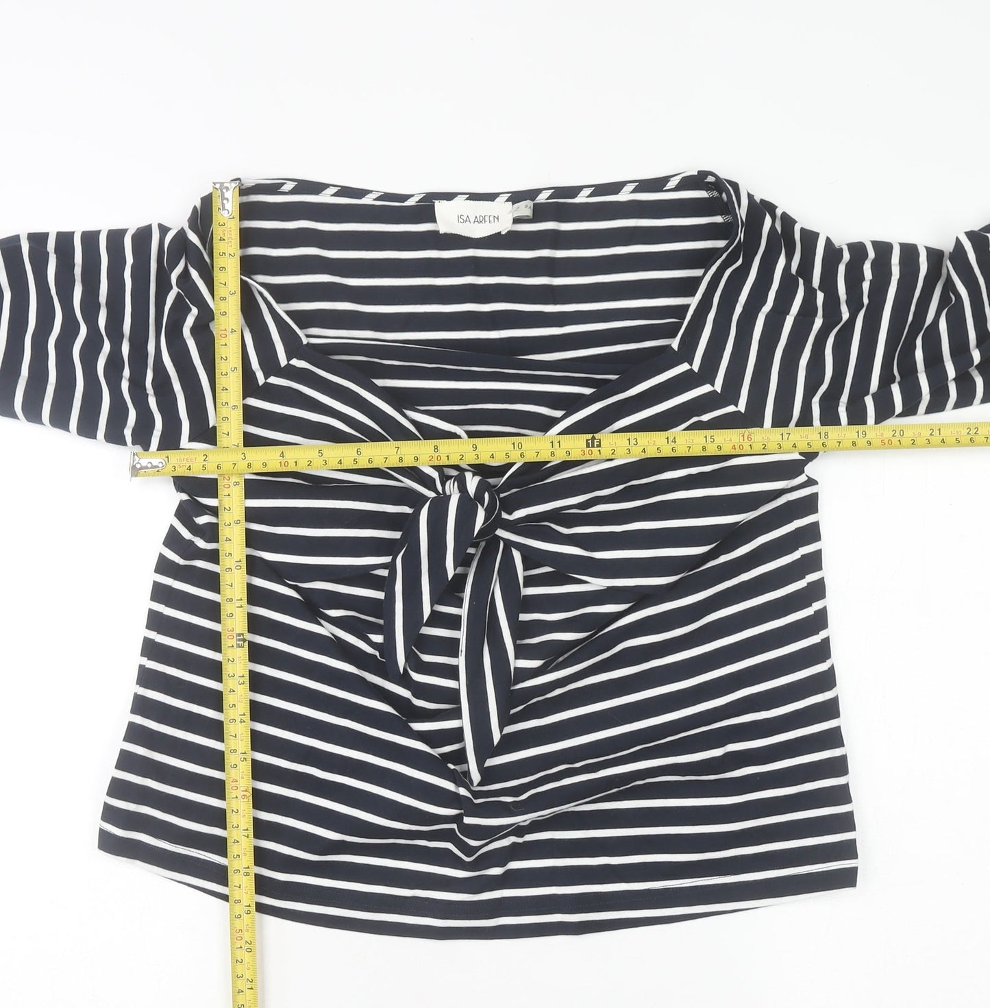 Isa Arfen Women's Blue Striped Off Shoulder Cotton Blouse Size 14