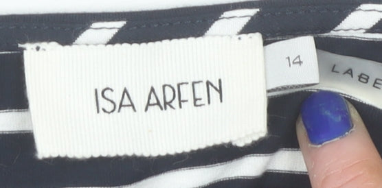 Isa Arfen Women's Blue Striped Off Shoulder Cotton Blouse Size 14