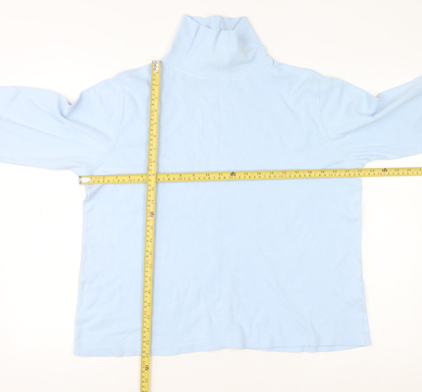 Country Collection Women Blue Roll Neck Long Sleeve Cotton Top L