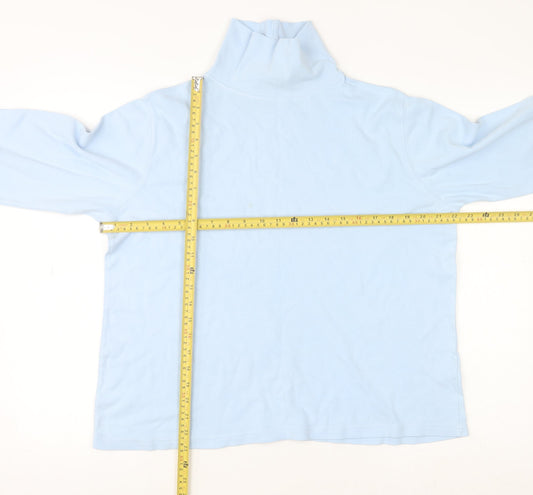 Country Collection Women Blue Roll Neck Long Sleeve Cotton Top L