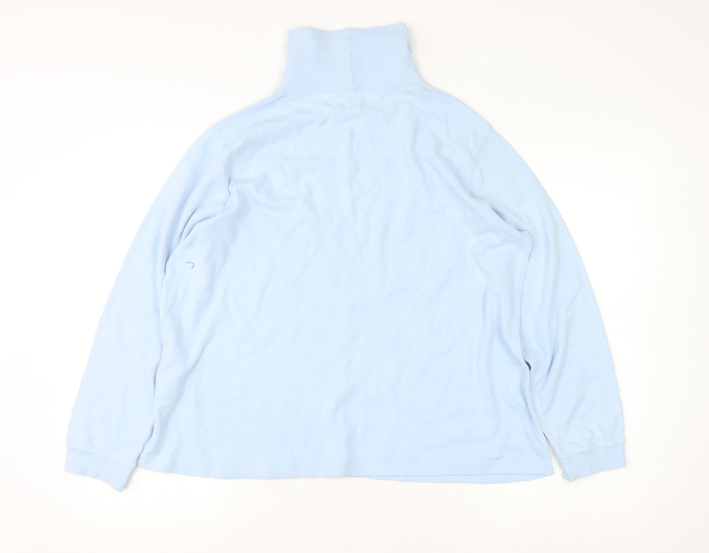 Country Collection Women Blue Roll Neck Long Sleeve Cotton Top L
