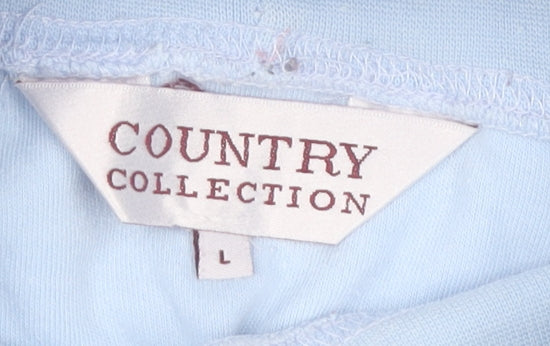 Country Collection Women Blue Roll Neck Long Sleeve Cotton Top L