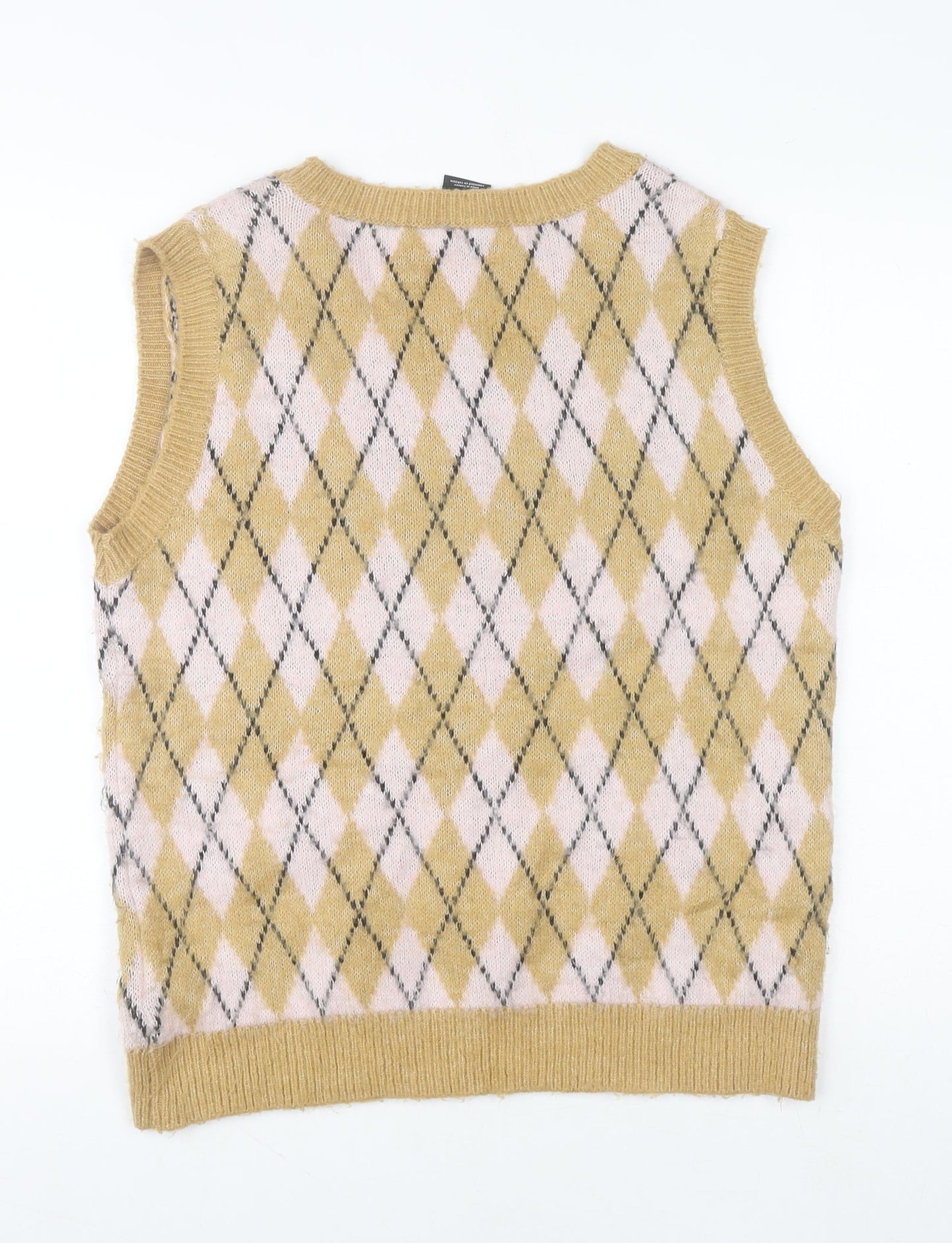 iets frans Unisex Beige Argyle Knit V-Neck Sleeveless Vest XS