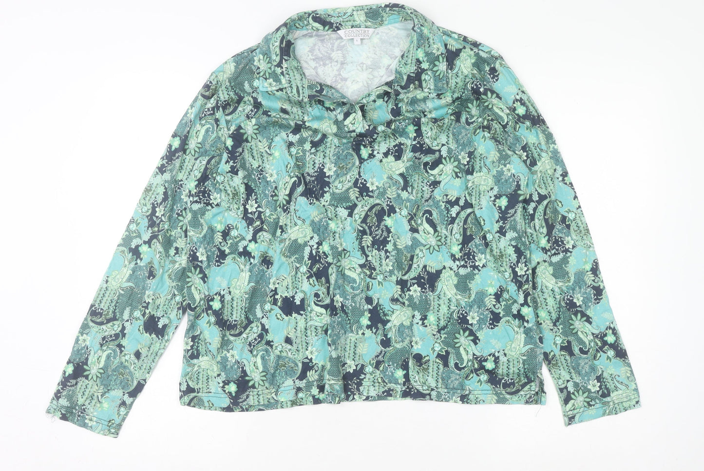 Country Collection Women’s Green Paisley Blouse Size L Cotton Long Sleeve