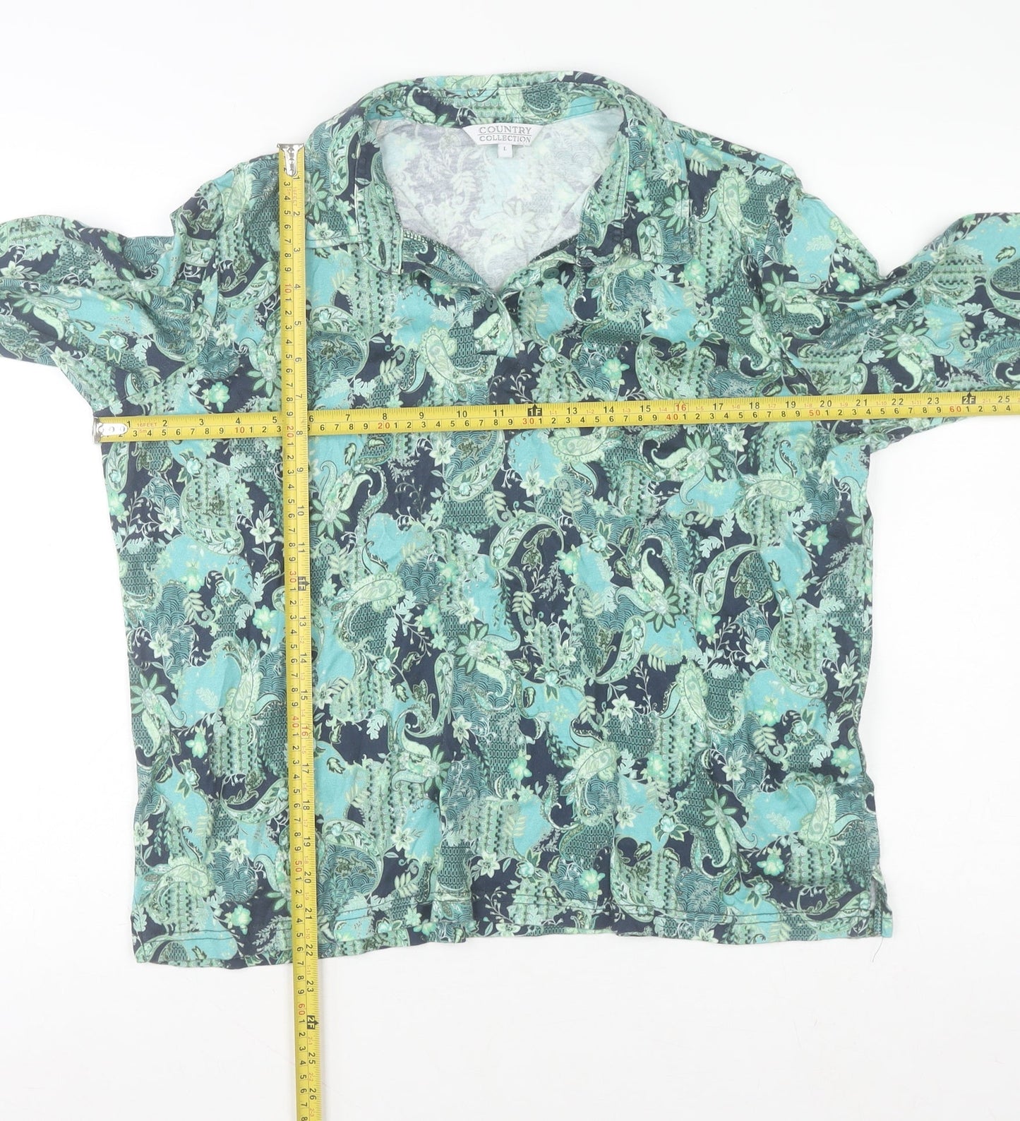Country Collection Women’s Green Paisley Blouse Size L Cotton Long Sleeve