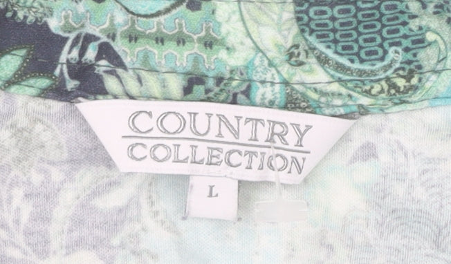 Country Collection Women’s Green Paisley Blouse Size L Cotton Long Sleeve