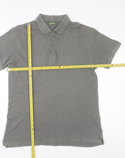 Brasher Mens Grey Cotton Outdoor Polo Shirt Size M Regular Fit