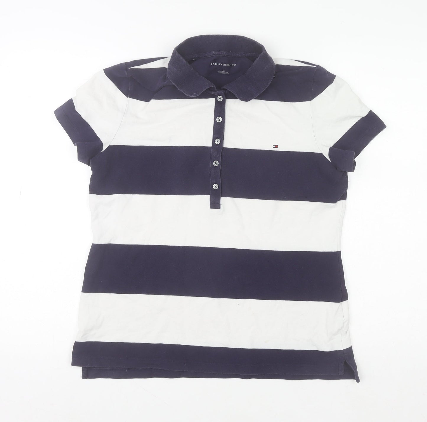 Tommy Hilfiger Men's Blue White Striped Slim Fit Polo Shirt M
