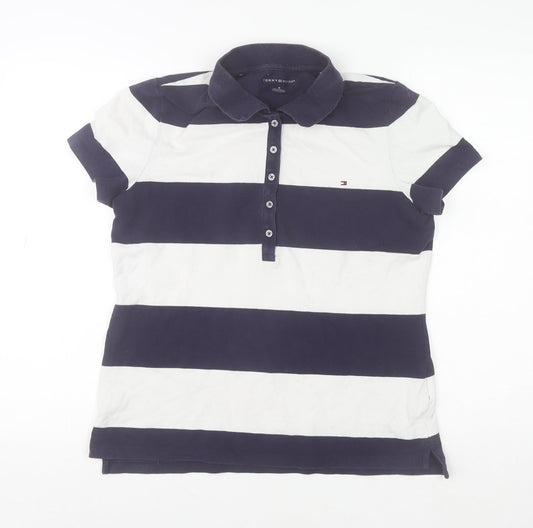 Tommy Hilfiger Men's Blue White Striped Slim Fit Polo Shirt M