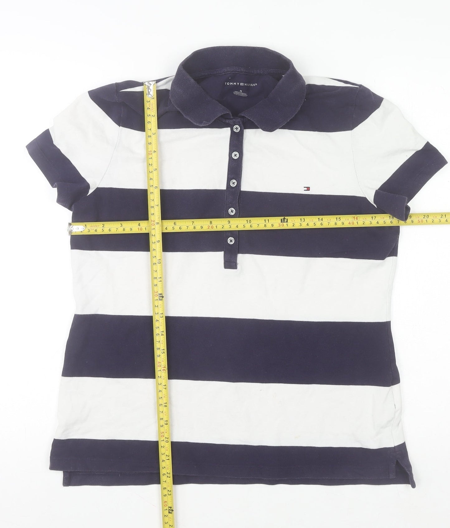 Tommy Hilfiger Men's Blue White Striped Slim Fit Polo Shirt M