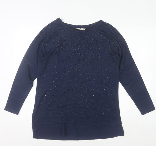 Tu Women Blue Long Sleeve Beaded Tunic Top Size 12