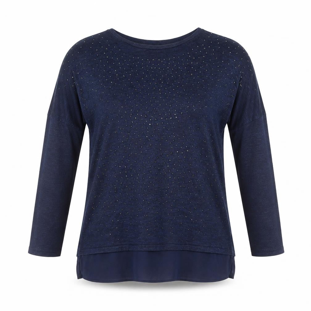 Tu Women Blue Long Sleeve Beaded Tunic Top Size 12