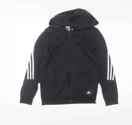 Adidas Boys Black Full Zip Hoodie 11-12 Years Sports Hooded Sweatshirt