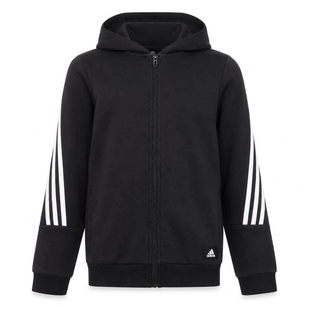 Front view of Adidas boys’ black full zip hoodie 11-12 years sports hooded sweatshirt