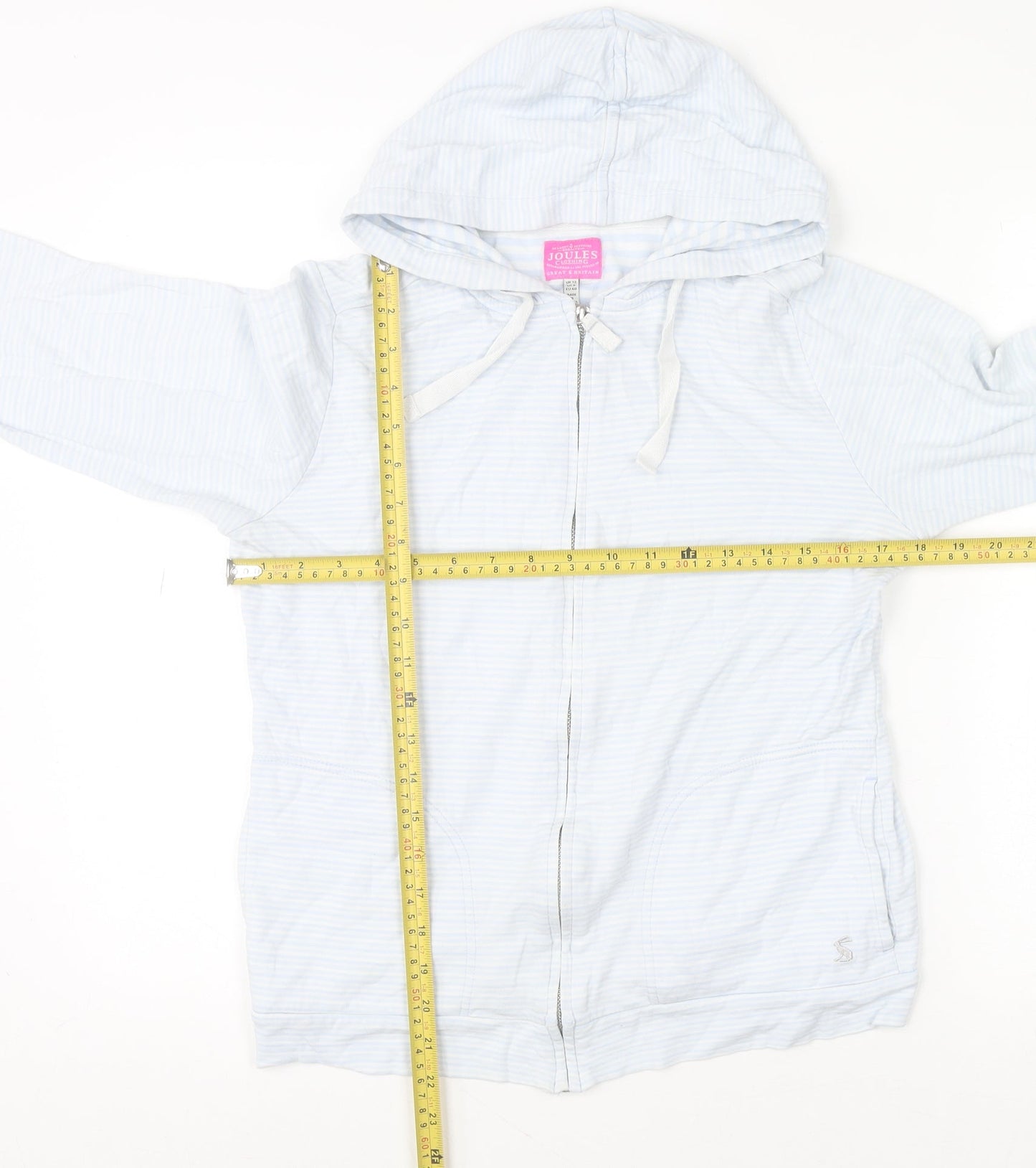 Joules Women's Blue Full Zip Hoodie UK 12 Lightweight Cotton Blend