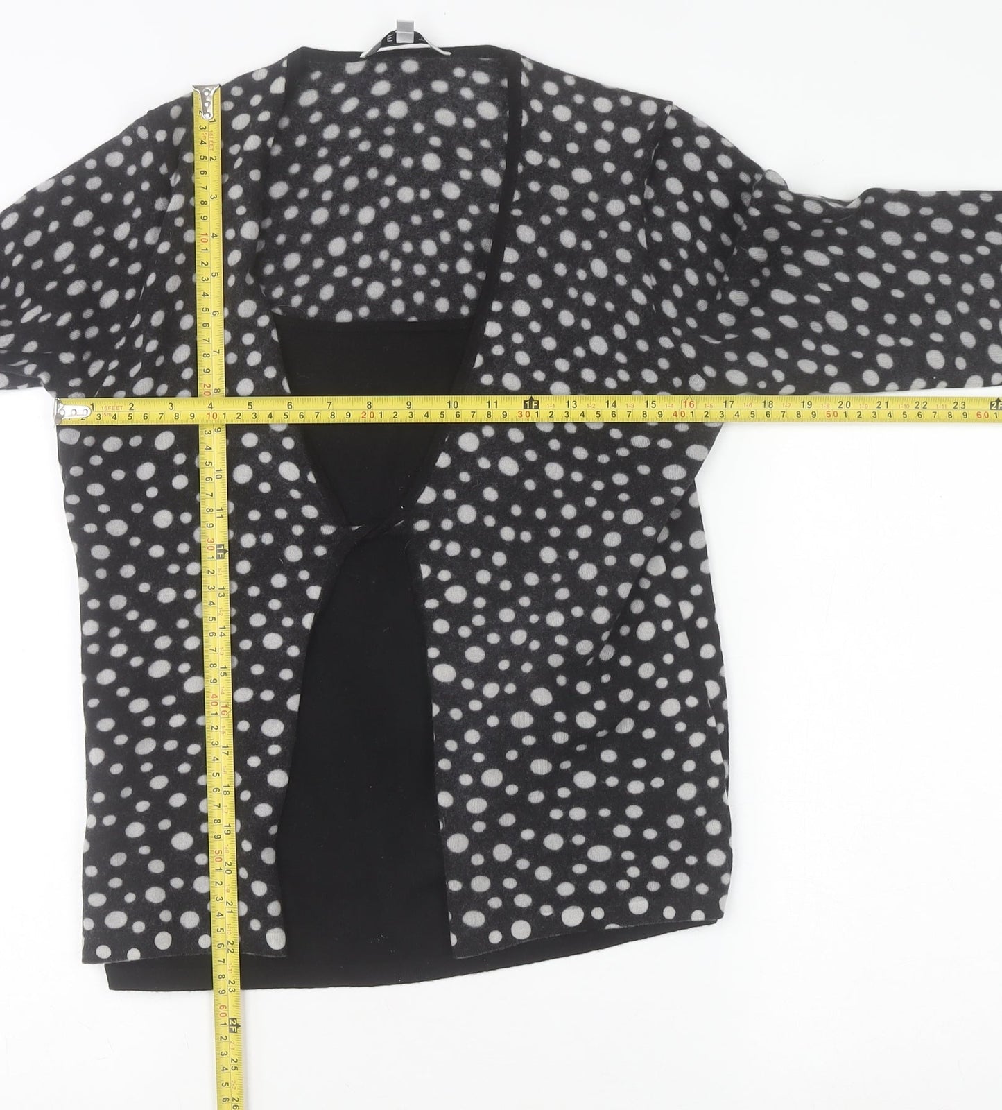 East Womens Black White Wool Polka Dot Open Cardigan Size 16