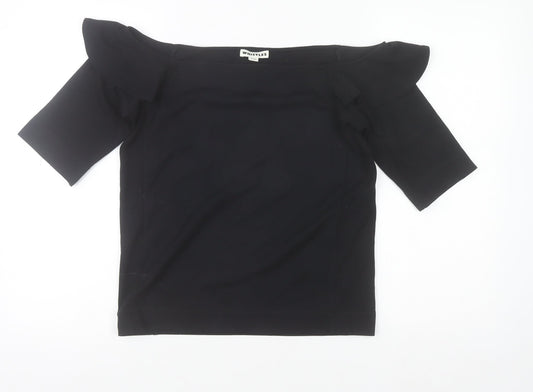 Whistles Women Black Off Shoulder Ruffle Stretch Blouse Size 16