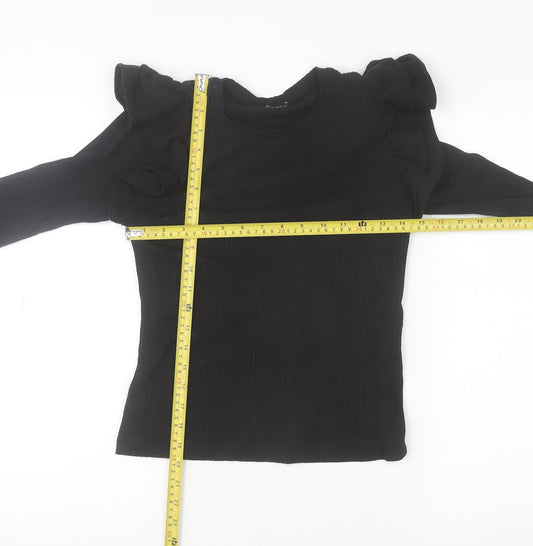 ZARA Women Black Ruffle Long Sleeve Jersey Blouse Size S