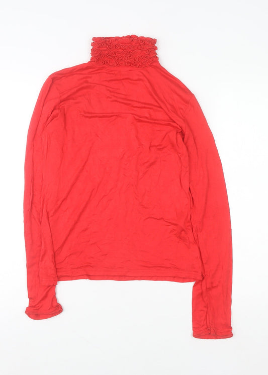 Sally Allen Women Red Roll Neck Long Sleeve Stretch Blouse M