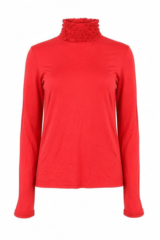 Sally Allen Women Red Roll Neck Long Sleeve Stretch Blouse M