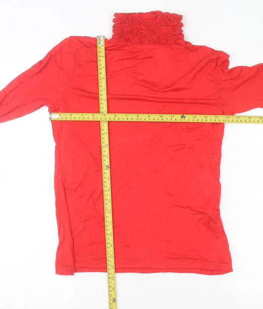 Sally Allen Women Red Roll Neck Long Sleeve Stretch Blouse M