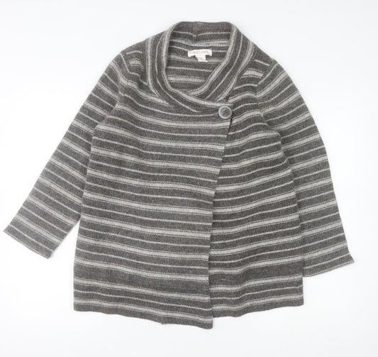 Ellen Tracy Womens Grey Striped Cowl Neck Cardigan Medium