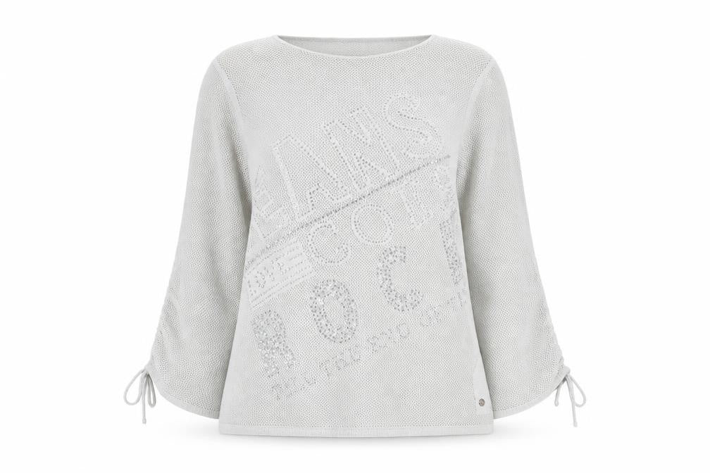 Front view of Monari Women Silver 3/4 Sleeve Knit Jersey Blouse, size 12