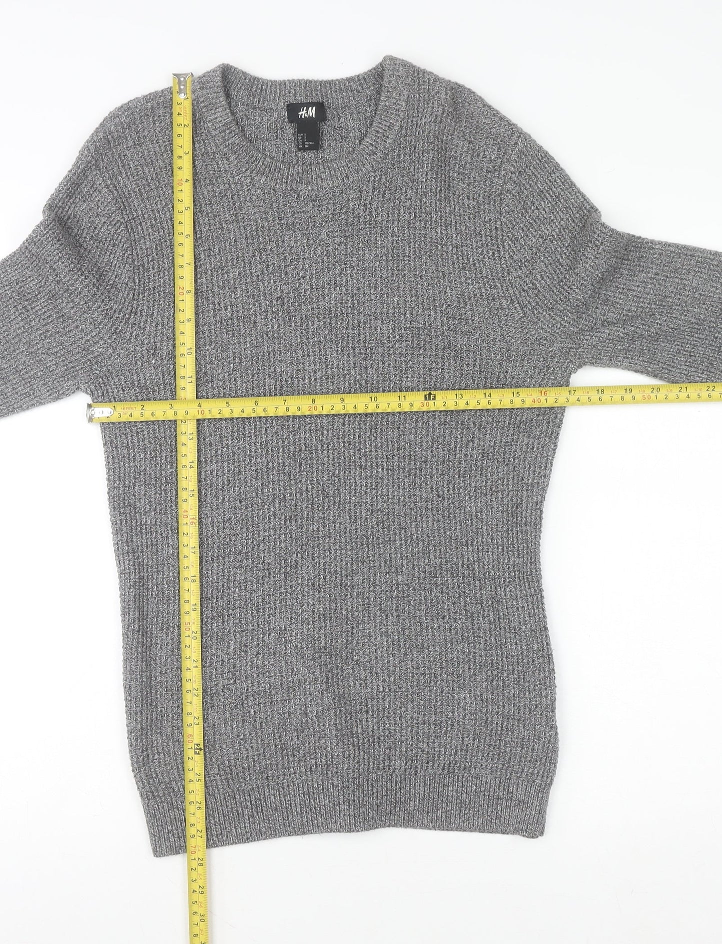 H&M Women's Grey Knit Crew Neck Long Sleeve Pullover Jumper Size S