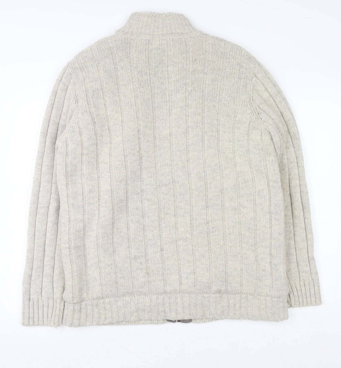 Cherokee Men's Beige Wool Blend Full Zip Cable Knit Jumper L