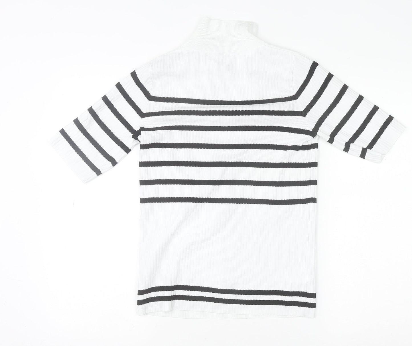 Next Women White Black Striped Collared Short Sleeve Stretch T-Shirt Size 6