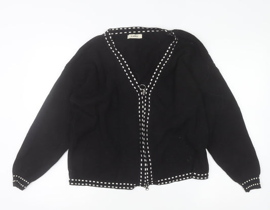 Glamify Women’s Black V-Neck Zip Cardigan M Long Sleeve Knitwear