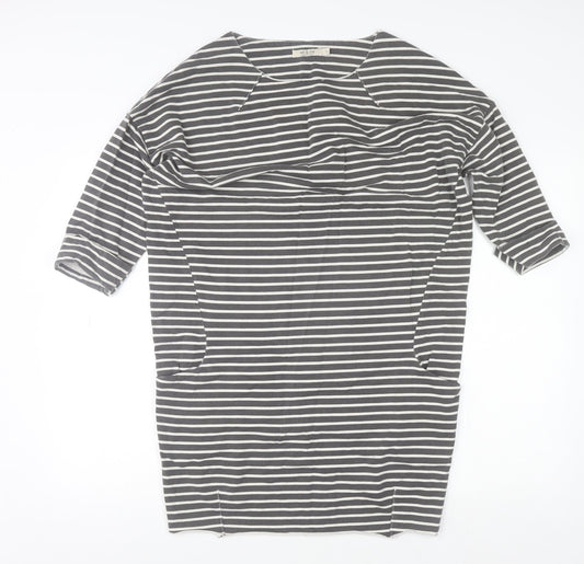 Wi & Co Women Grey Striped Cotton 3/4 Sleeve Relaxed T-Shirt S
