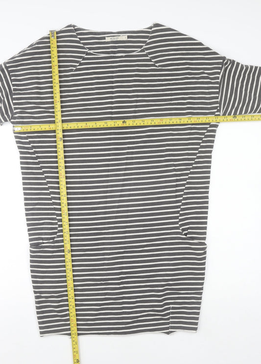 Wi & Co Women Grey Striped Cotton 3/4 Sleeve Relaxed T-Shirt S