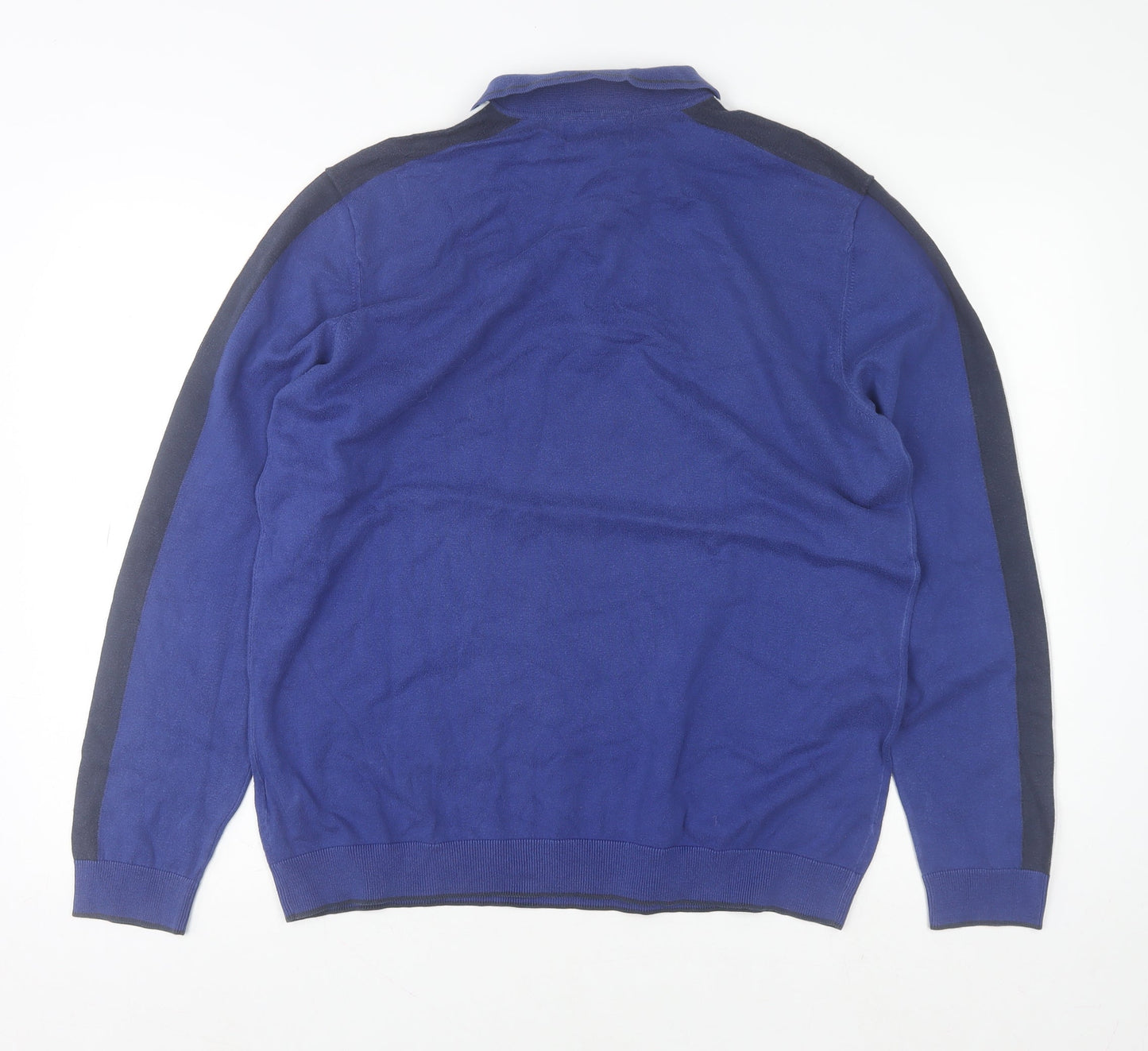 Marks and Spencer Men's Blue Collared Henley Sweatshirt Size L