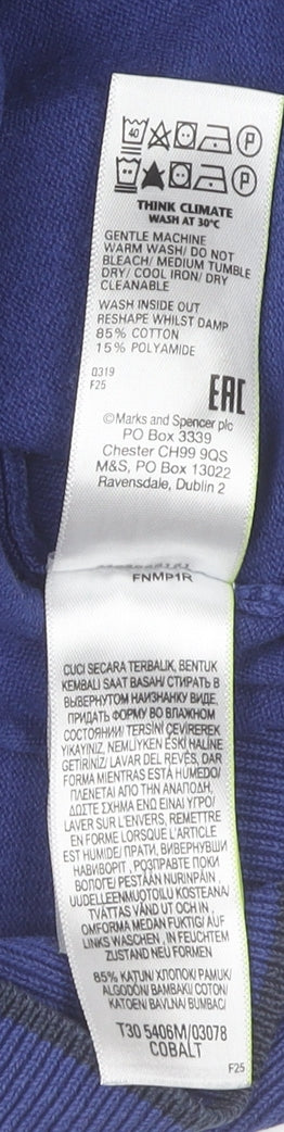 Marks and Spencer Men's Blue Collared Henley Sweatshirt Size L