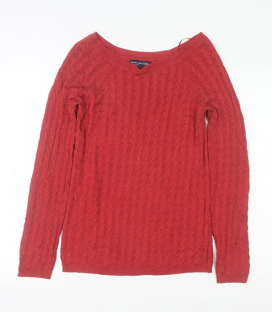 Jones New York Women’s Red Cable-Knit Crew Neck Pullover Jumper Size M
