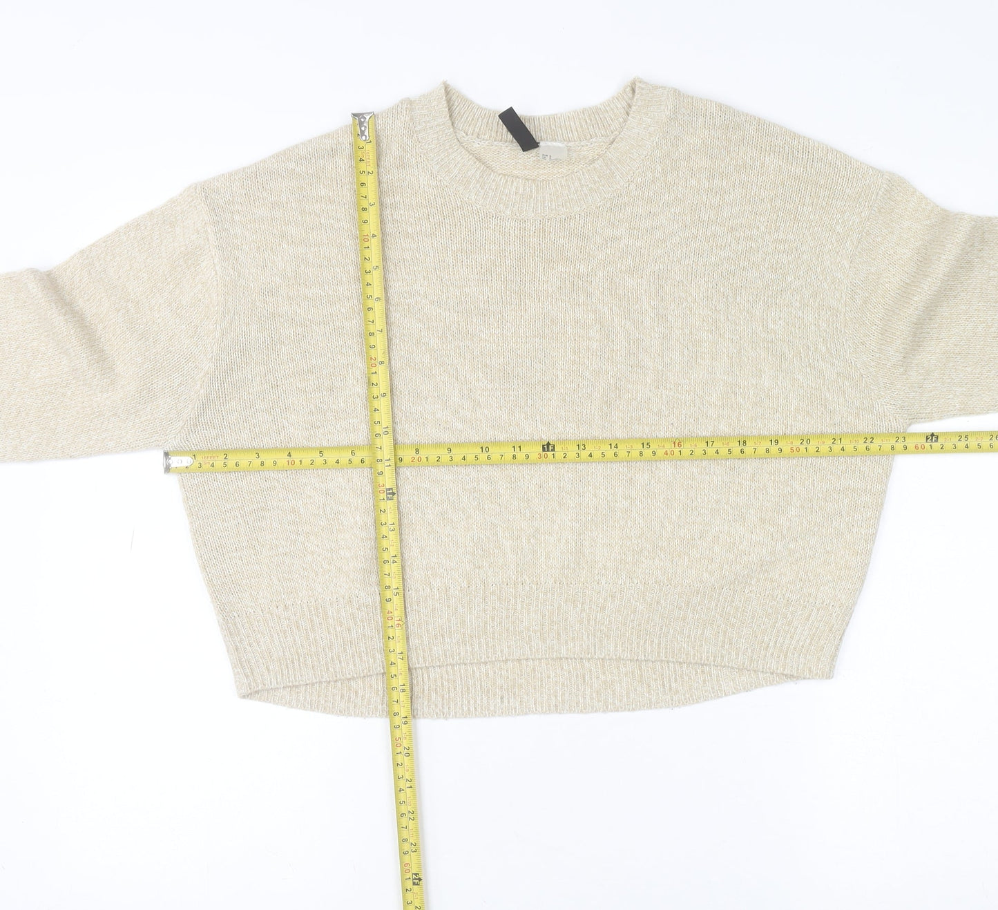 H&M Women Beige Crew Neck Pullover Jumper Size S Acrylic Knit