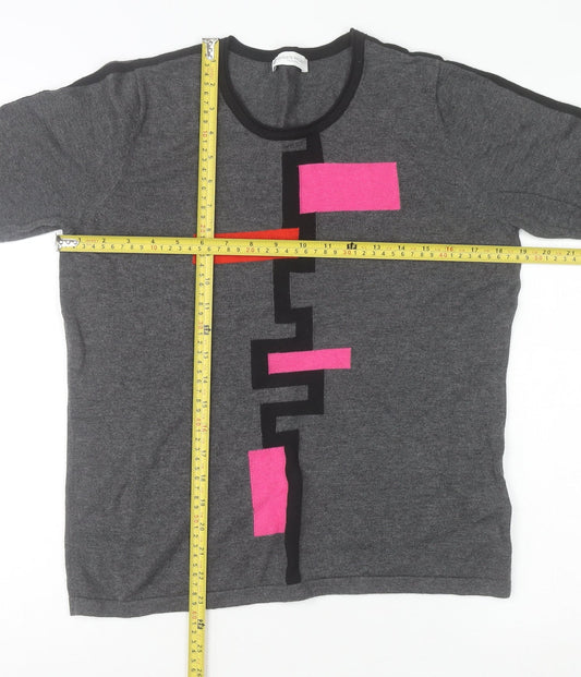 Christa Probst Women Grey Geometric 3/4 Sleeve Pullover Jumper Size 12