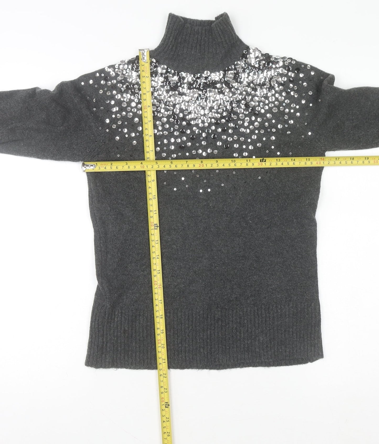 River Island Women’s Grey Sequin Roll Neck Jumper Size 8