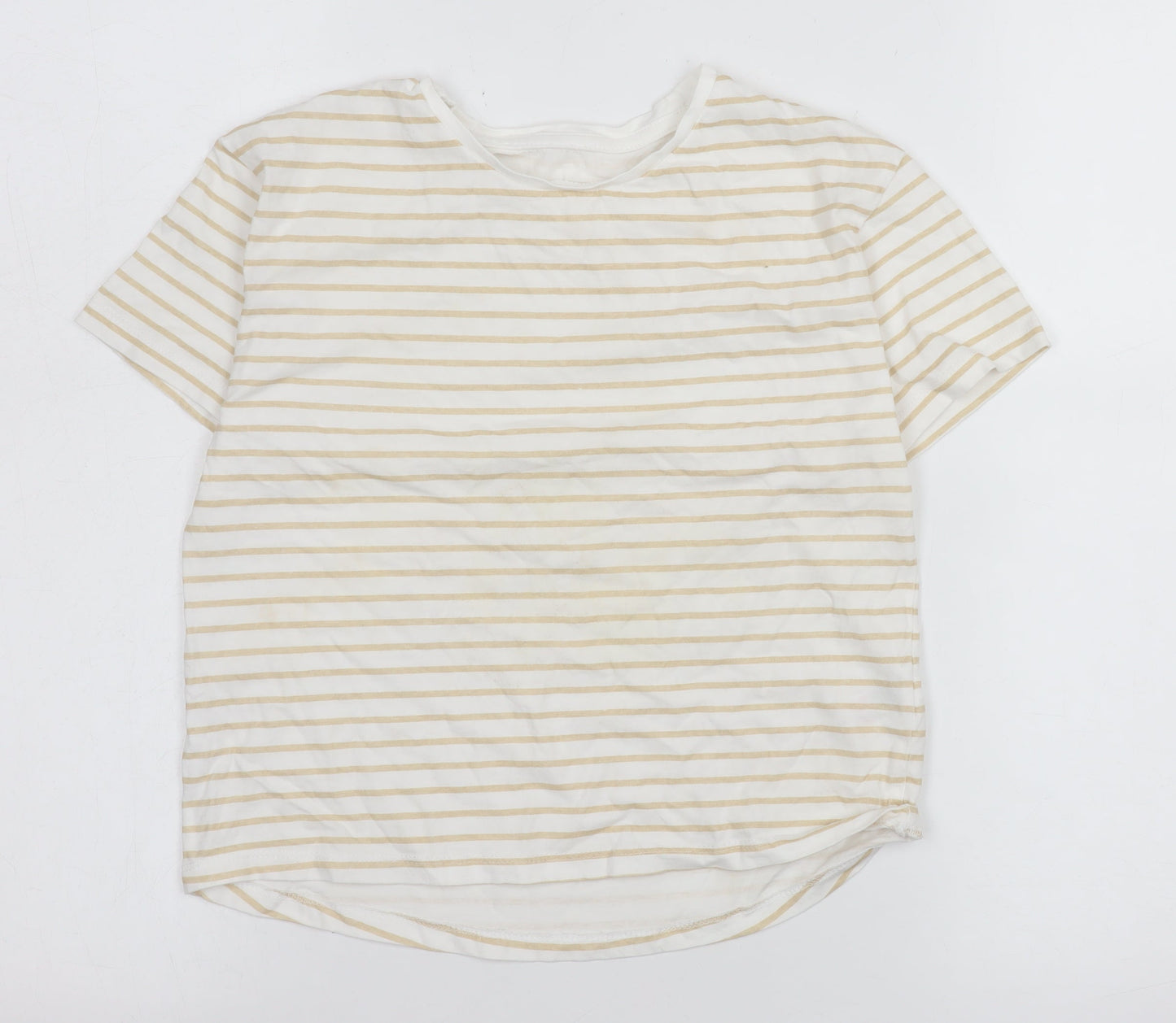 Dunnes Stores Girls Beige Striped Cotton T-Shirt 8-9 Years