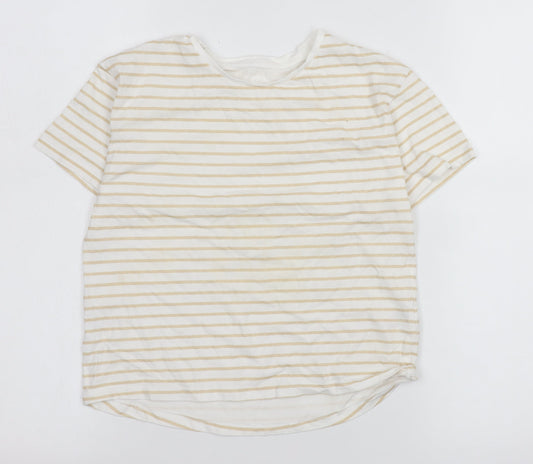 Dunnes Stores Girls Beige Striped Cotton T-Shirt 8-9 Years